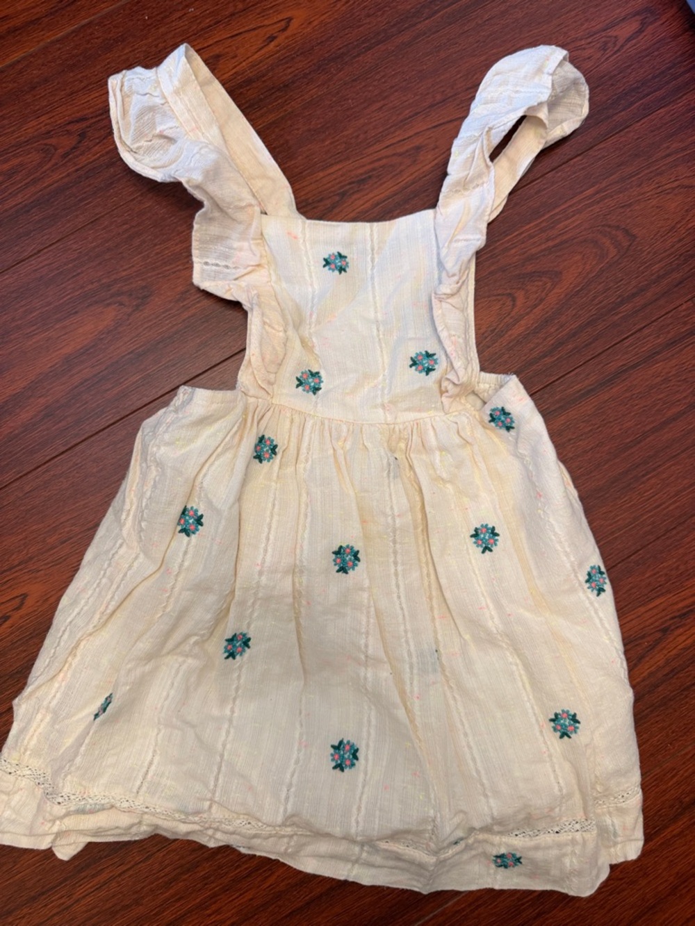 Zara Kids Cream Embroidered Ruffled Strap Sundress
